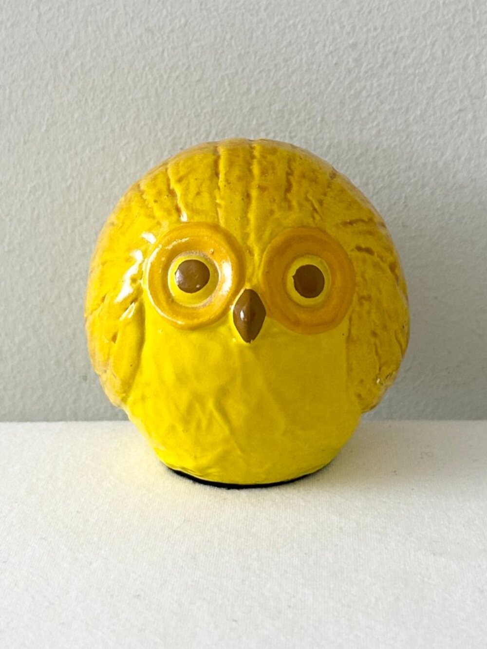Vintage Fitz and Floyd Yellow Owl Paperweight Round Ceramic Bird Figure MCM Rare